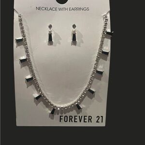 Forever 21 Silver Necklace & Emerald Green Earring Set NWT